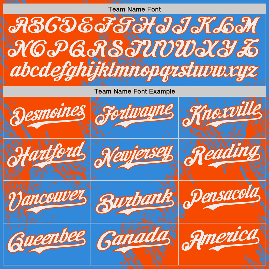 Custom Electric Blue White-Orange Abstract Brush Stroke Authentic Baseball Jersey