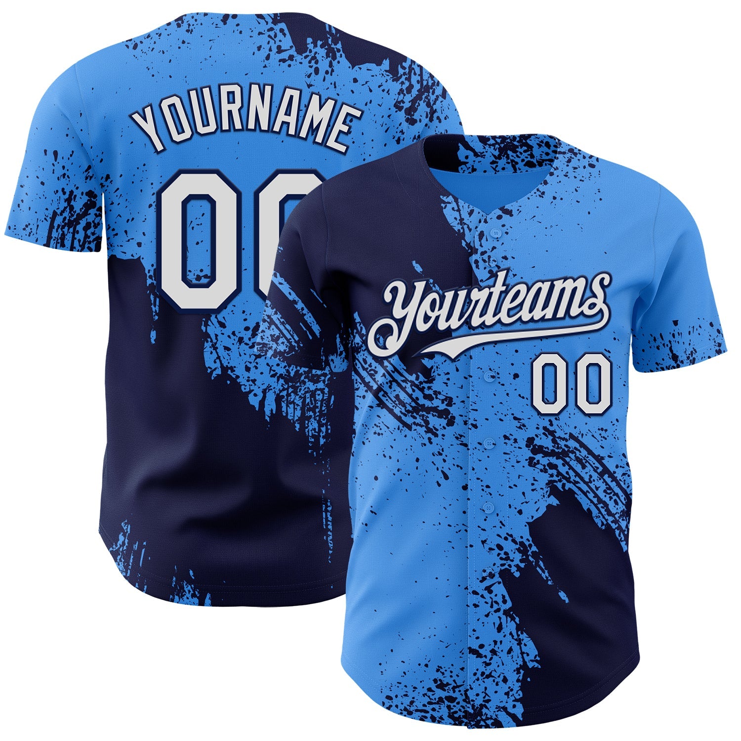 Custom Electric Blue White-Navy Abstract Brush Stroke Authentic Baseball Jersey