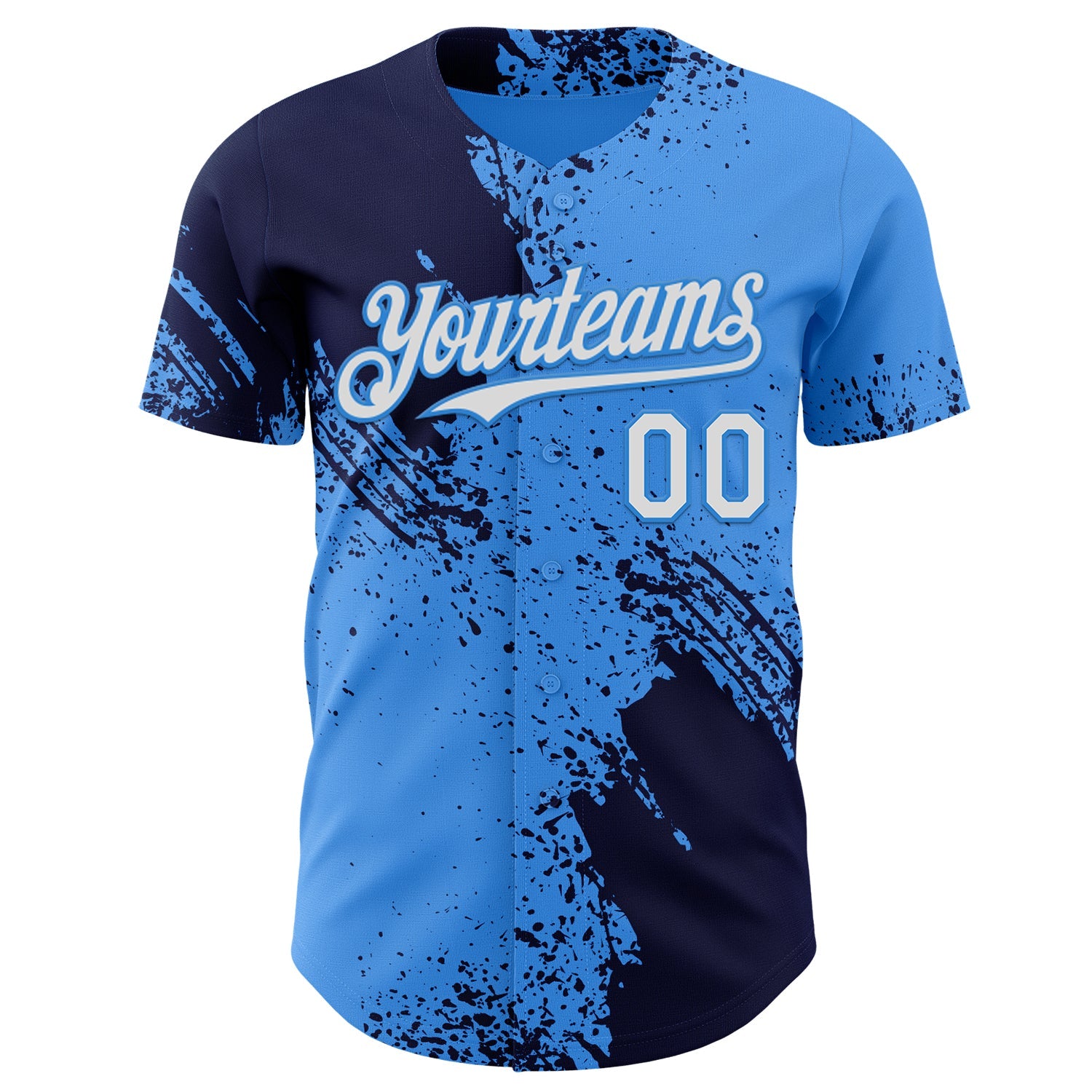 Custom Electric Blue White-Navy Abstract Brush Stroke Authentic Baseball Jersey