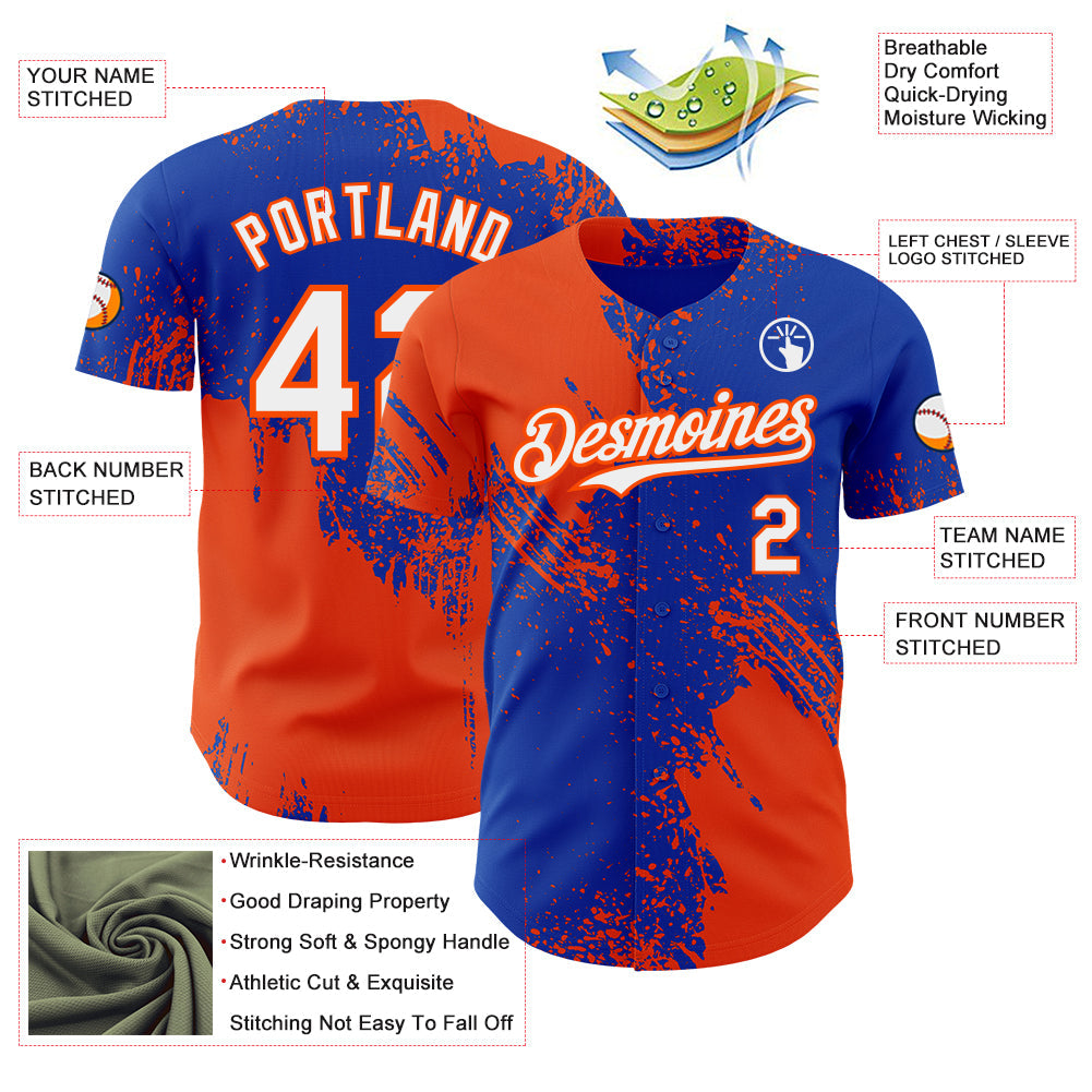 Custom Thunder Blue White-Orange Abstract Brush Stroke Authentic Baseball Jersey
