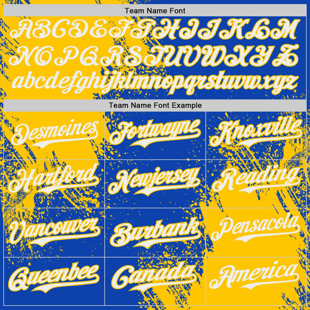 Custom Thunder Blue White-Yellow Abstract Brush Stroke Authentic Baseball Jersey