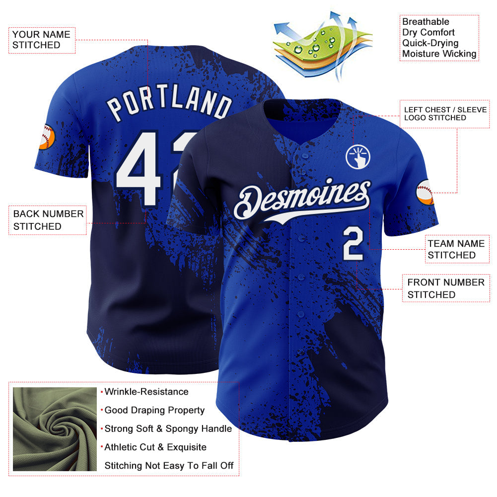 Custom Thunder Blue White-Navy Abstract Brush Stroke Authentic Baseball Jersey