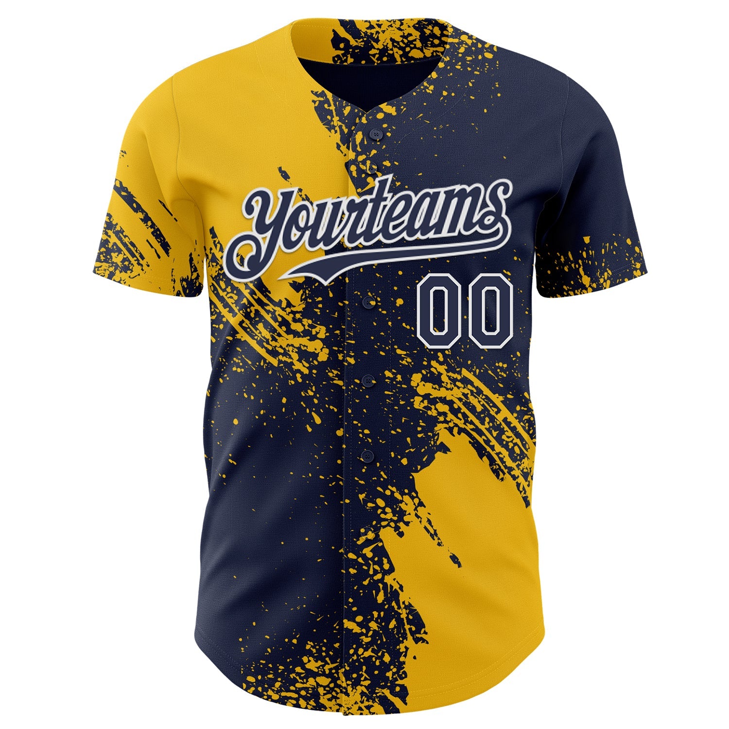 Custom Navy Yellow-White Abstract Brush Stroke Authentic Baseball Jersey