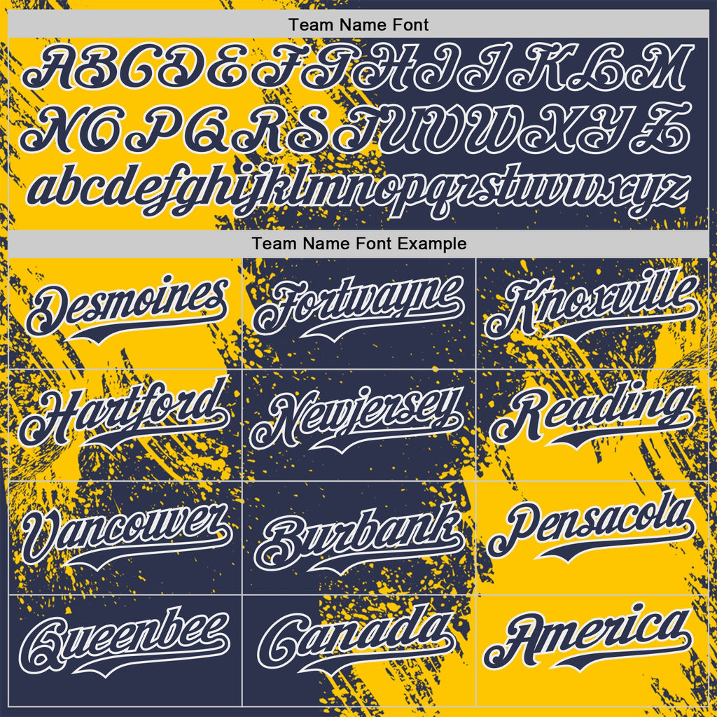 Custom Navy Yellow-White Abstract Brush Stroke Authentic Baseball Jersey