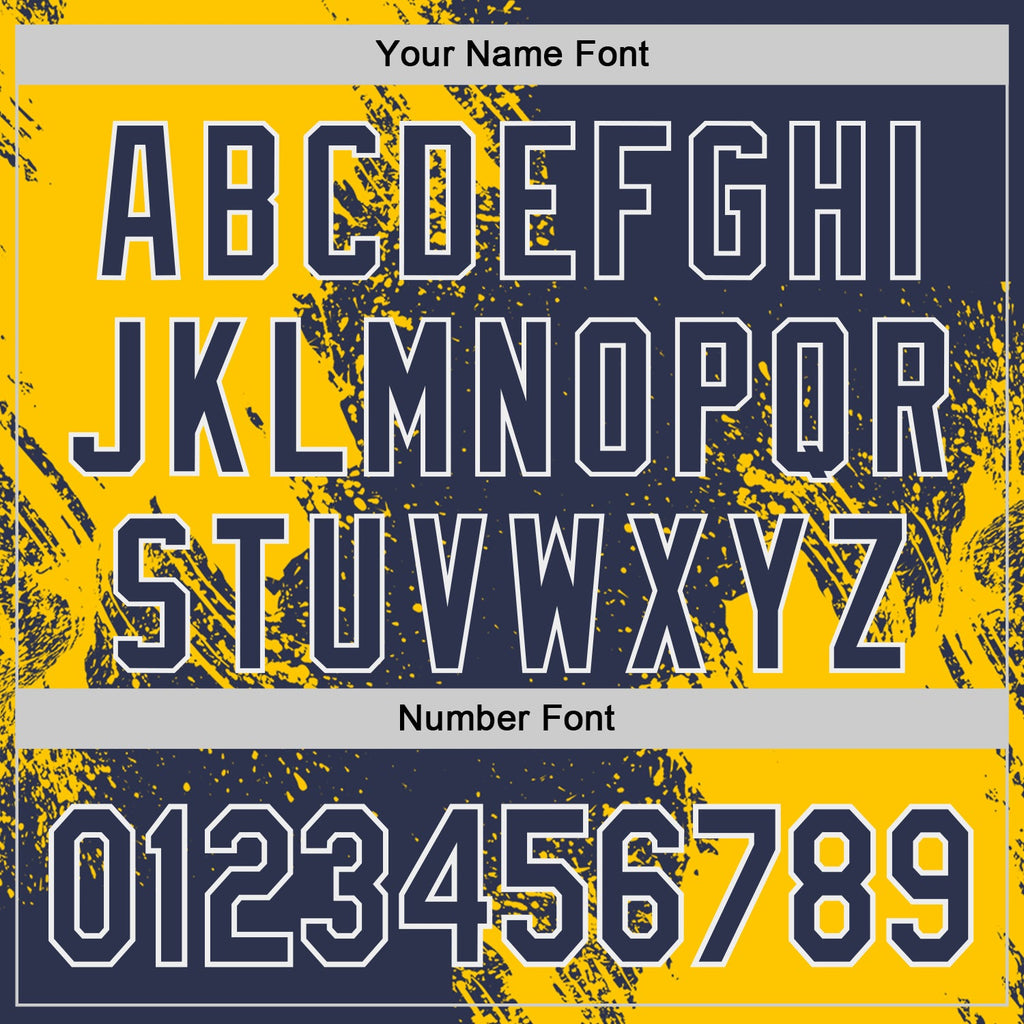 Custom Navy Yellow-White Abstract Brush Stroke Authentic Baseball Jersey