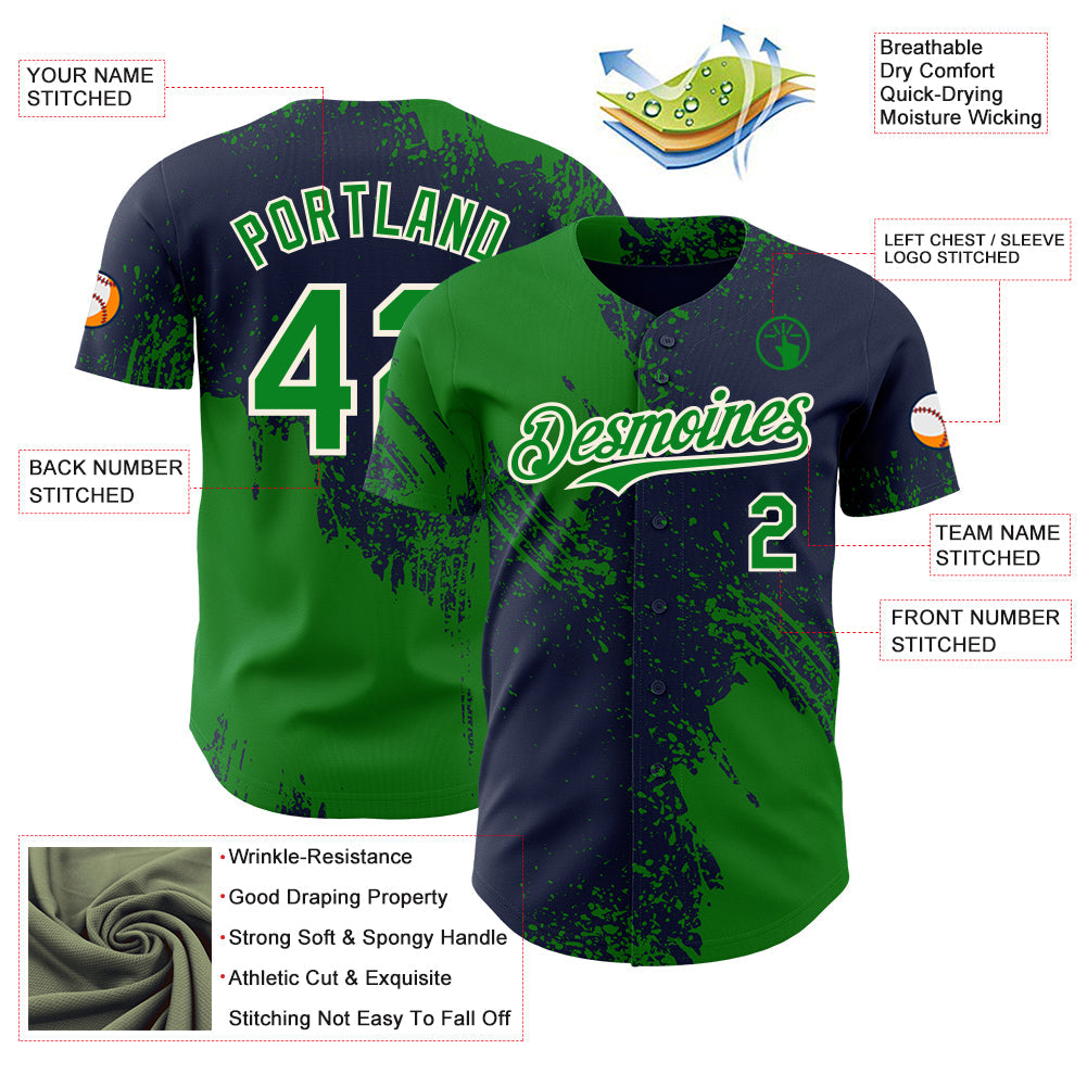 Custom Navy Grass Green-Cream Abstract Brush Stroke Authentic Baseball Jersey