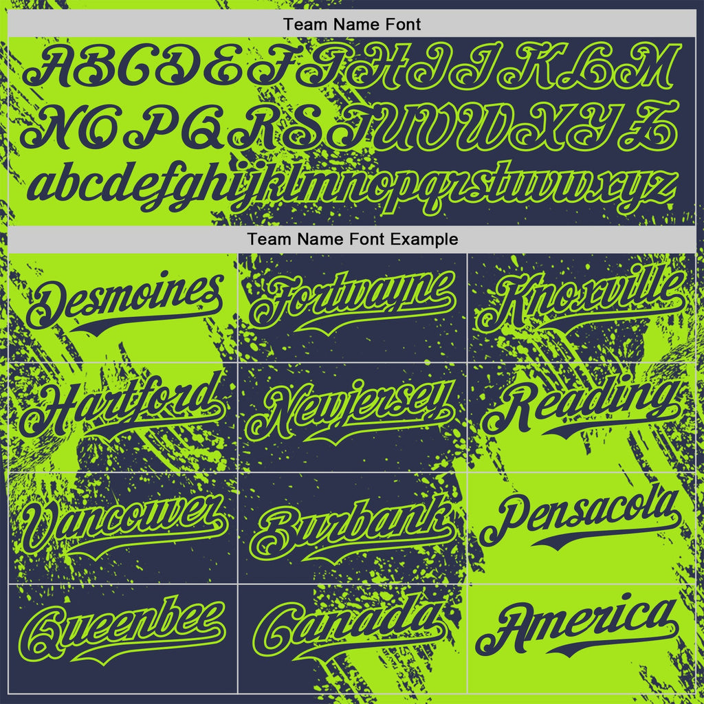 Custom Navy-Neon Green Abstract Brush Stroke Authentic Baseball Jersey