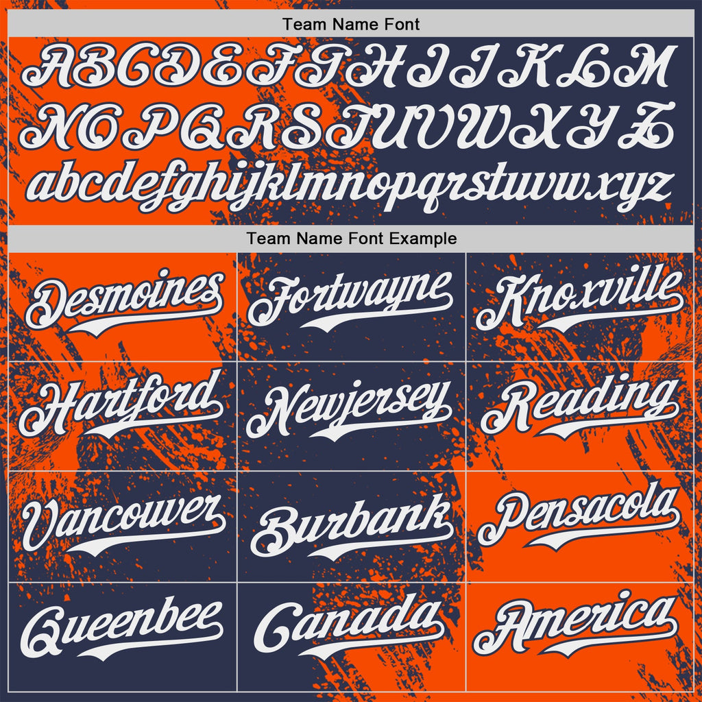 Custom Navy White-Orange Abstract Brush Stroke Authentic Baseball Jersey