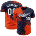 Custom Navy White-Orange Abstract Brush Stroke Authentic Baseball Jersey