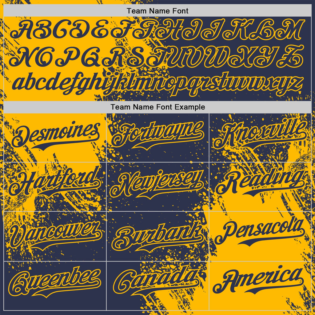 Custom Navy-Gold Abstract Brush Stroke Authentic Baseball Jersey