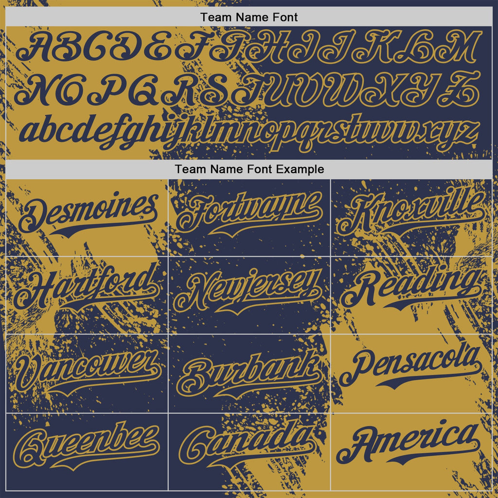 Custom Navy-Old Gold Abstract Brush Stroke Authentic Baseball Jersey