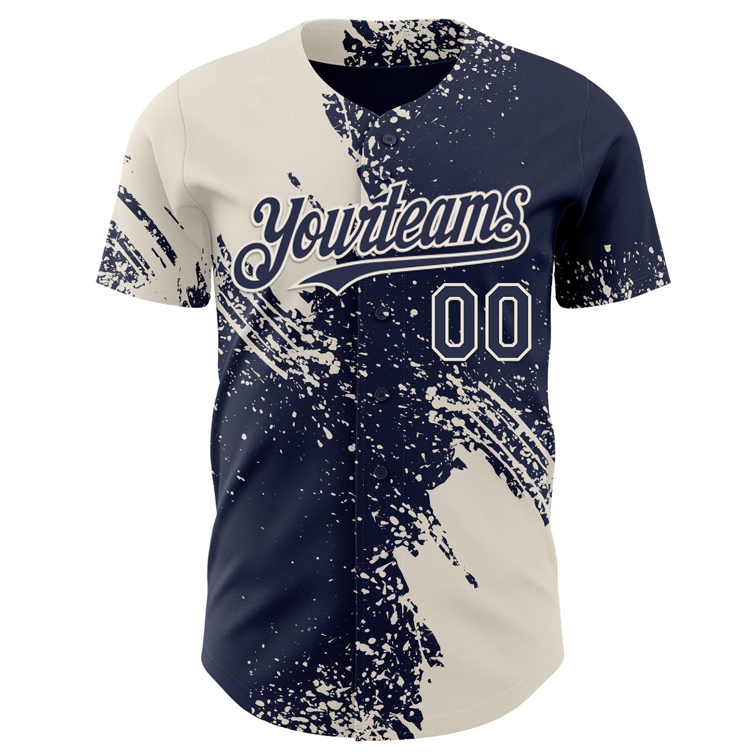 Custom Navy-Cream Abstract Brush Stroke Authentic Baseball Jersey