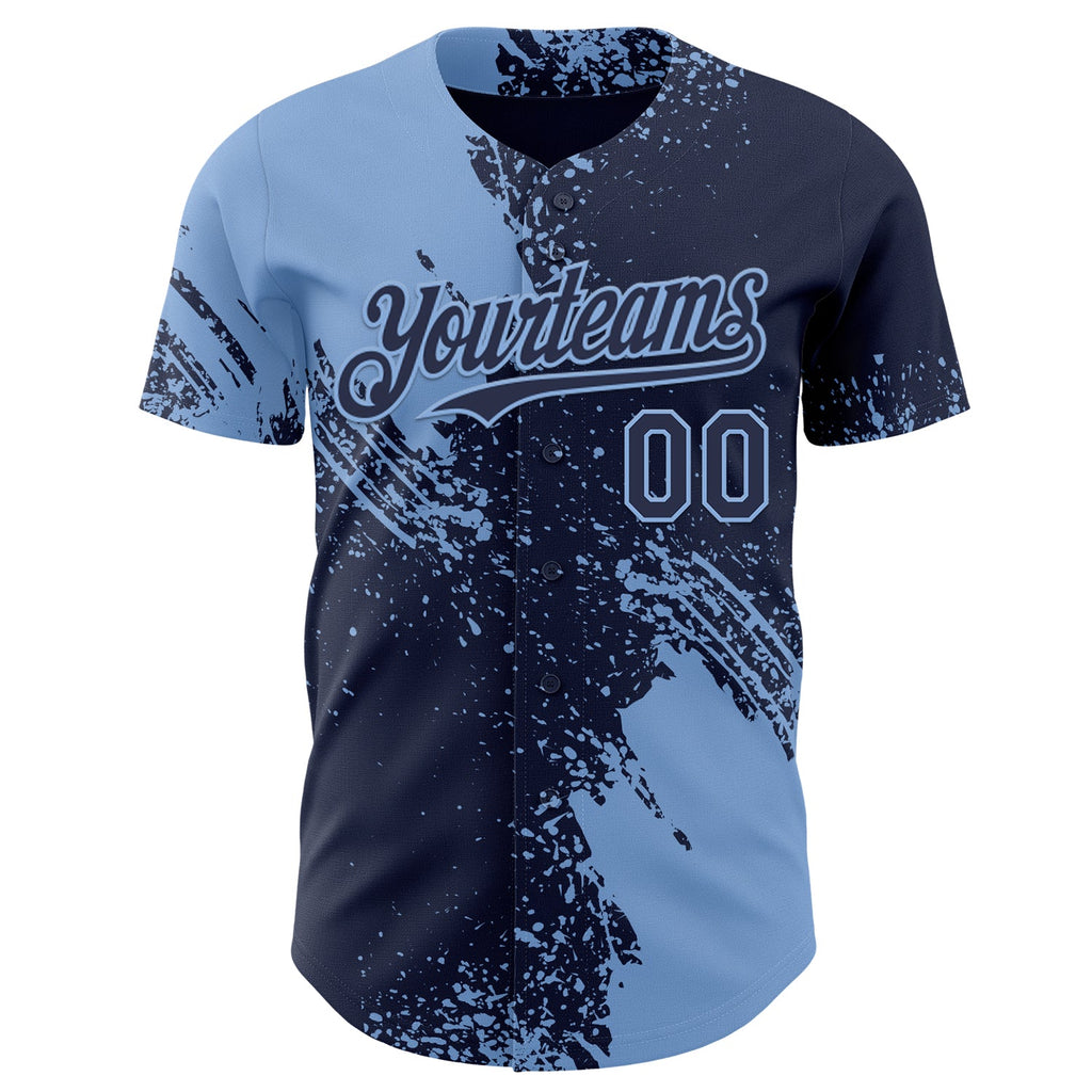 Custom Navy-Light Blue Abstract Brush Stroke Authentic Baseball Jersey