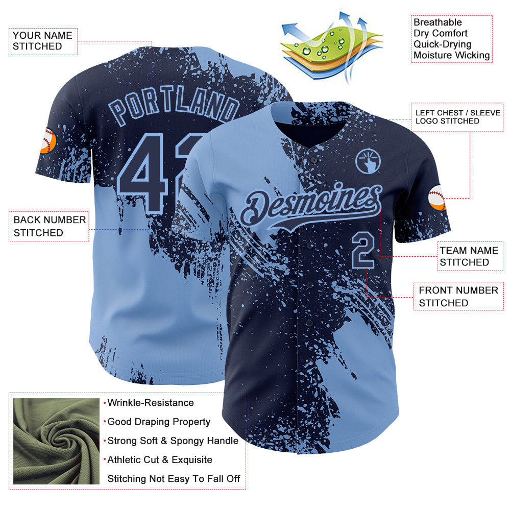 Custom Navy-Light Blue Abstract Brush Stroke Authentic Baseball Jersey