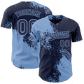 Custom Navy-Light Blue Abstract Brush Stroke Authentic Baseball Jersey