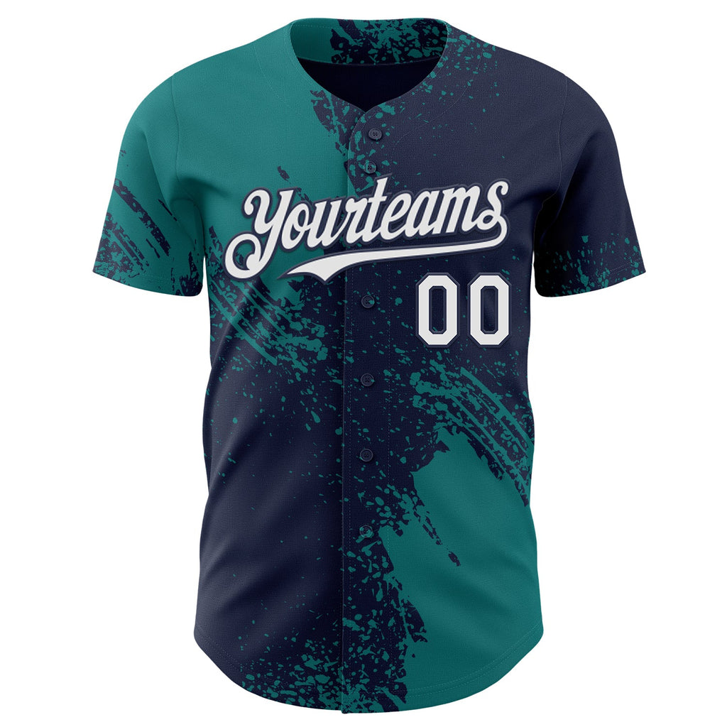 Custom Navy White-Teal Abstract Brush Stroke Authentic Baseball Jersey