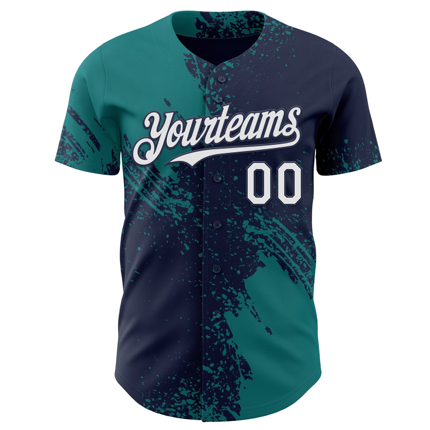 Custom Navy White-Teal Abstract Brush Stroke Authentic Baseball Jersey