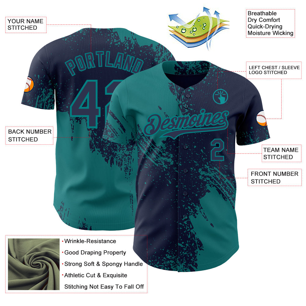 Custom Navy-Teal Abstract Brush Stroke Authentic Baseball Jersey