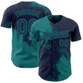 Custom Navy-Teal Abstract Brush Stroke Authentic Baseball Jersey