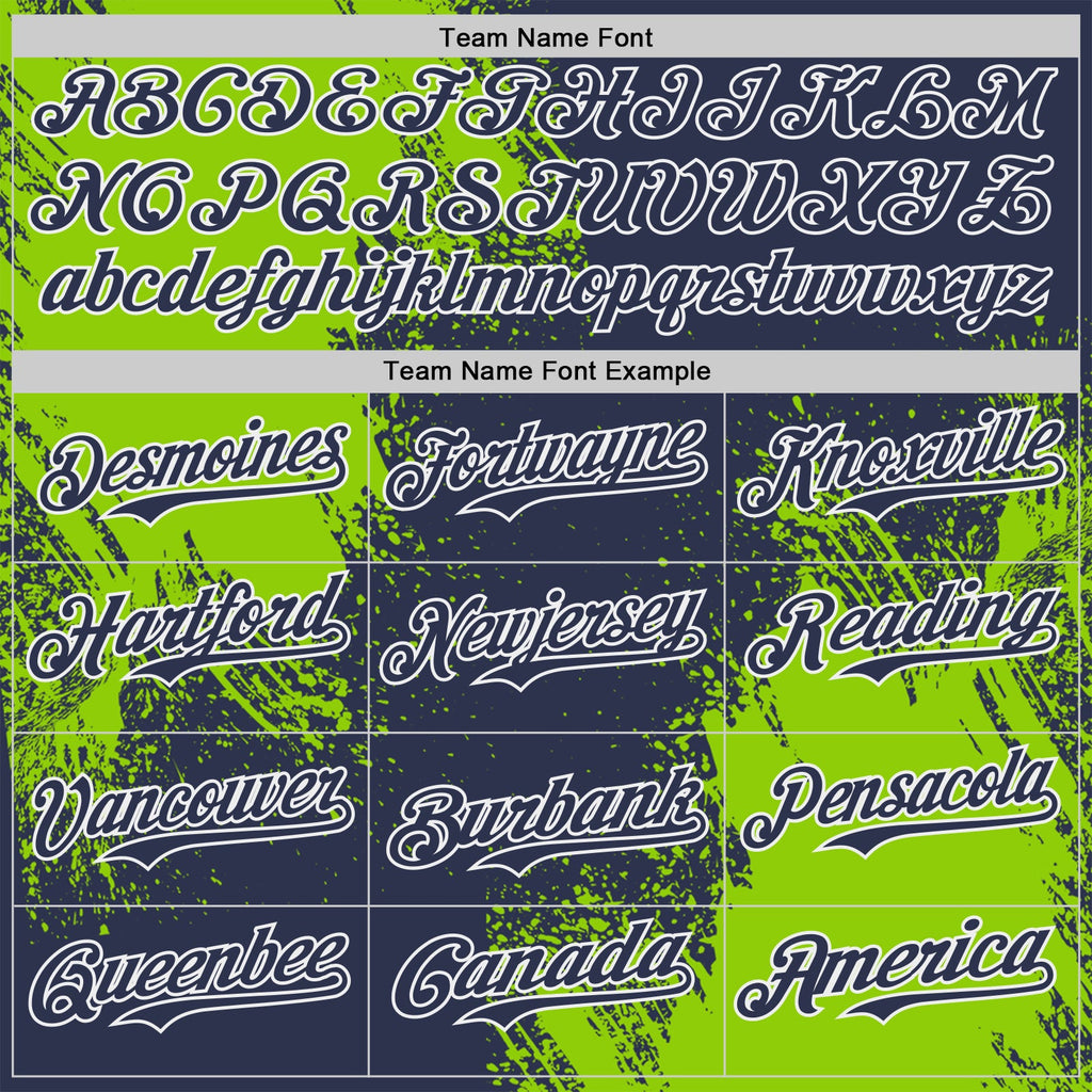 Custom Navy Neon Green-White Abstract Brush Stroke Authentic Baseball Jersey