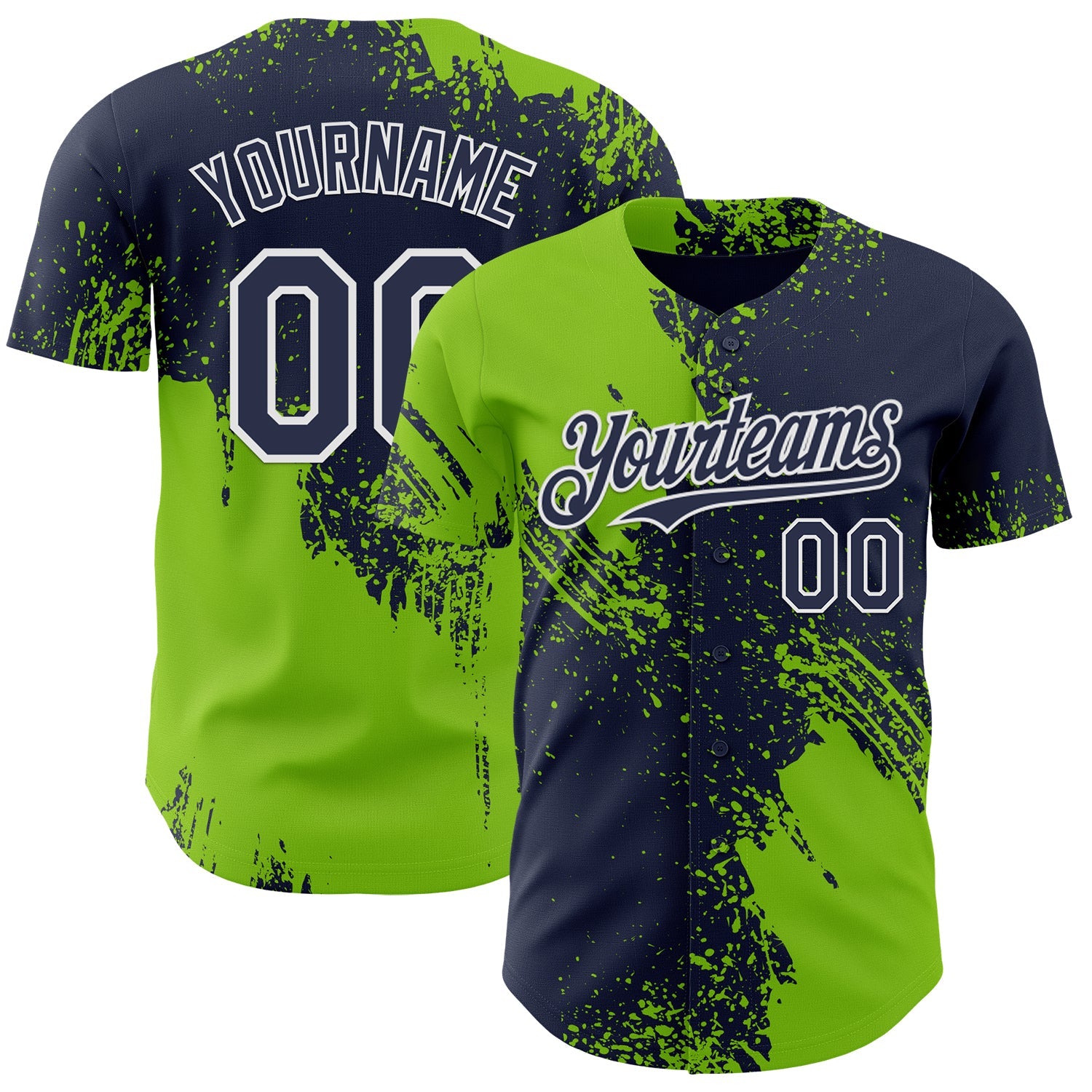Custom Navy Neon Green-White Abstract Brush Stroke Authentic Baseball Jersey