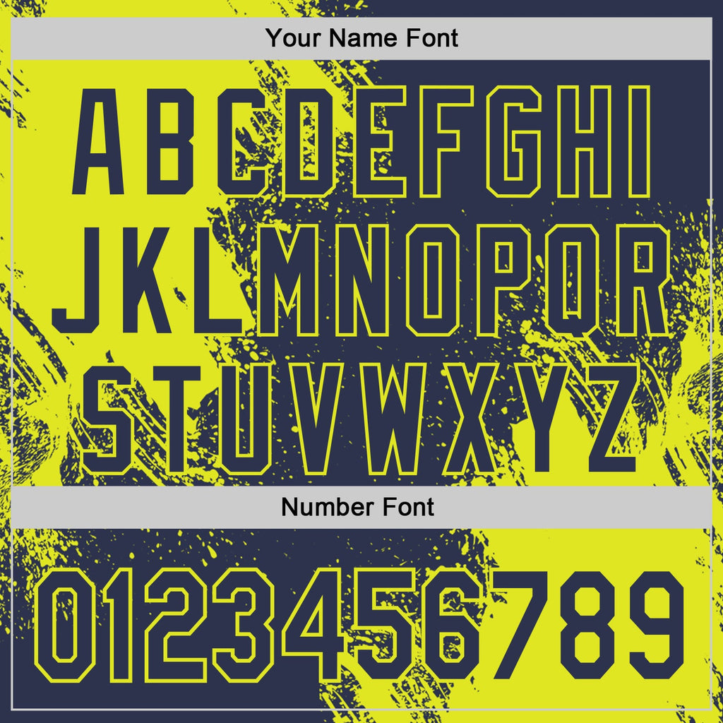 Custom Navy-Neon Yellow Abstract Brush Stroke Authentic Baseball Jersey