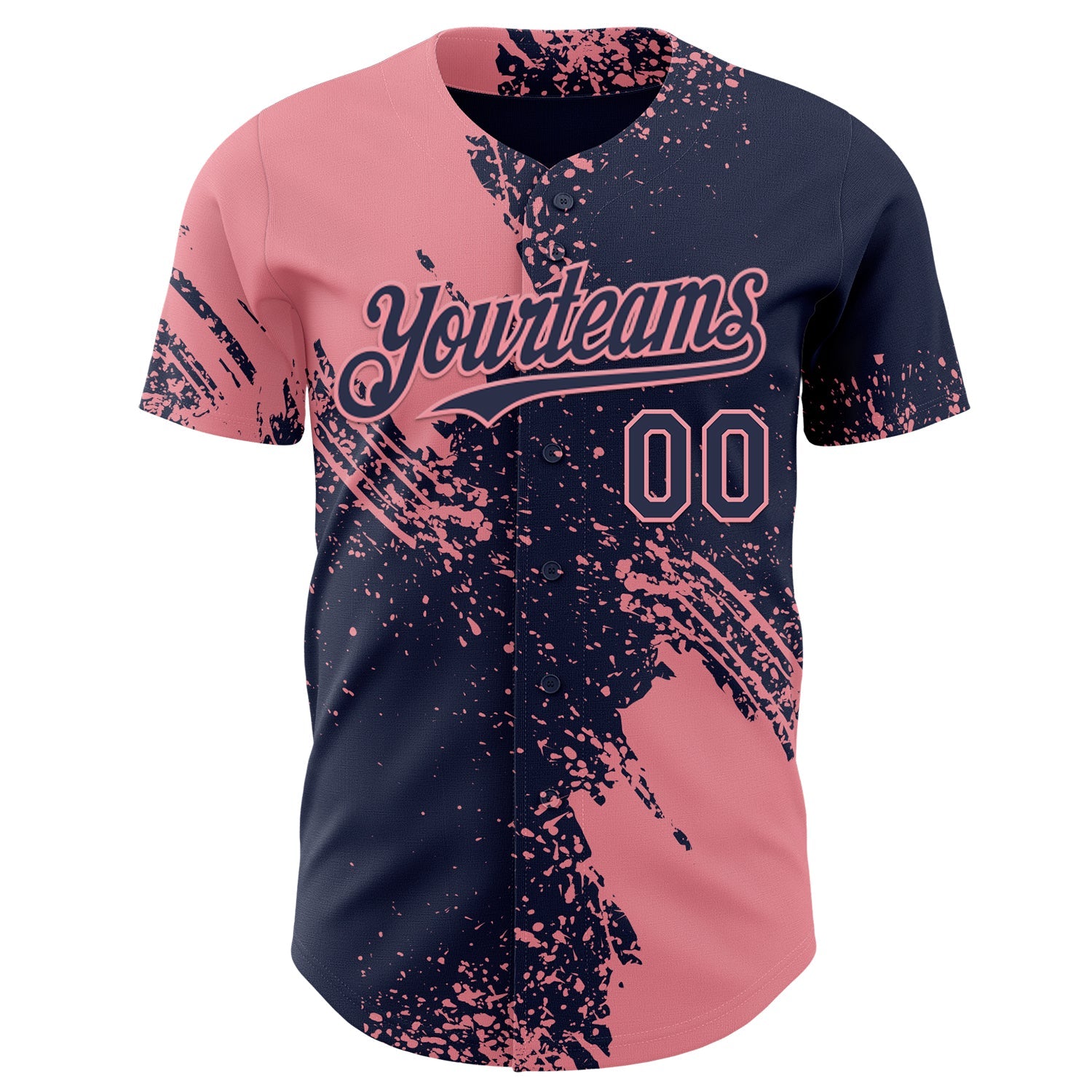 Custom Navy-Medium Pink Abstract Brush Stroke Authentic Baseball Jersey