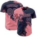 Custom Navy-Medium Pink Abstract Brush Stroke Authentic Baseball Jersey