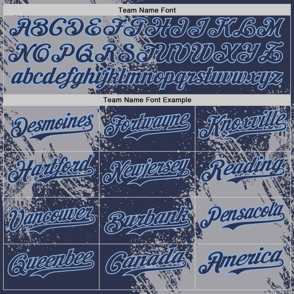 Custom Navy Gray-Light Blue Abstract Brush Stroke Authentic Baseball Jersey