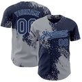 Custom Navy Gray-Light Blue Abstract Brush Stroke Authentic Baseball Jersey