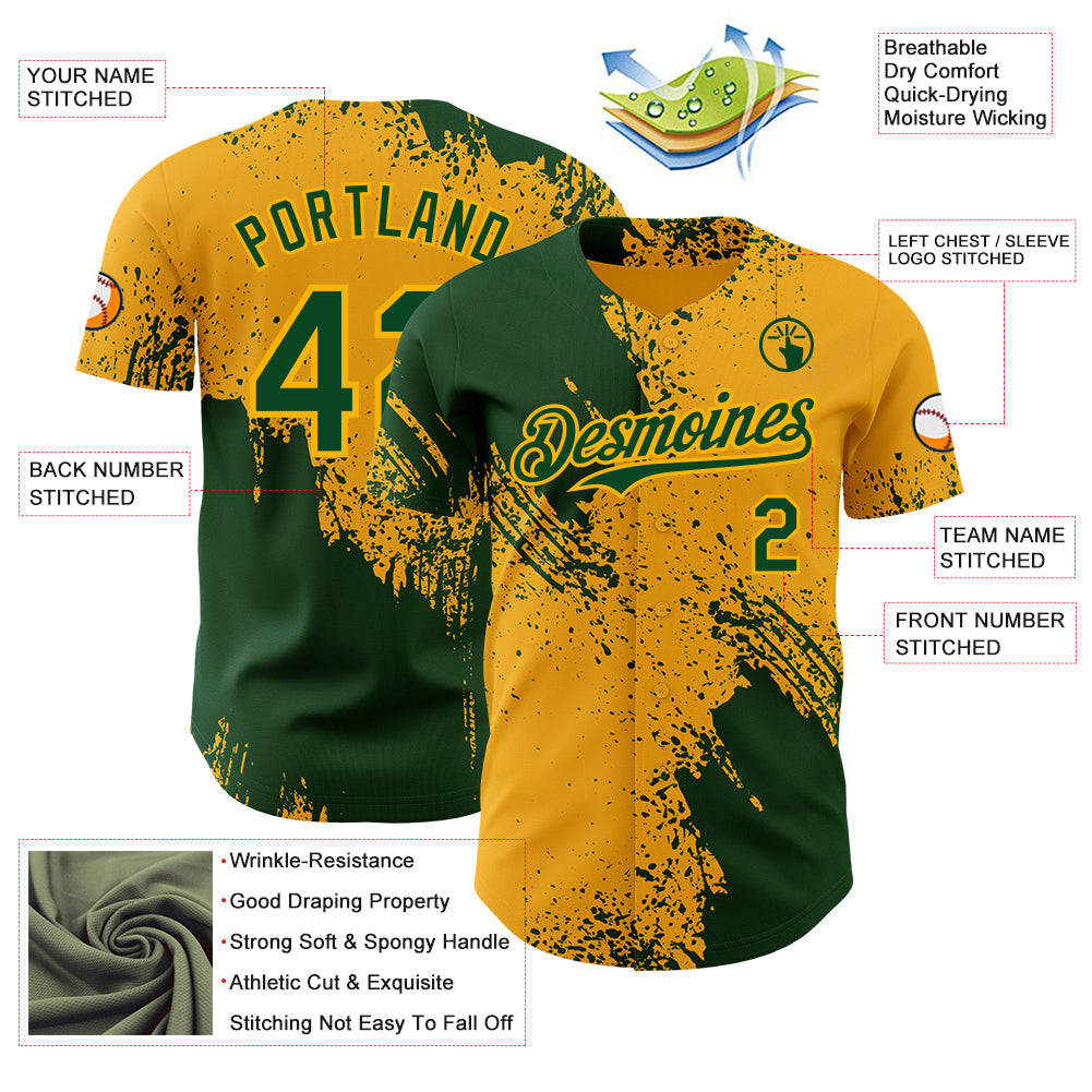 Custom Gold-Green Abstract Brush Stroke Authentic Baseball Jersey