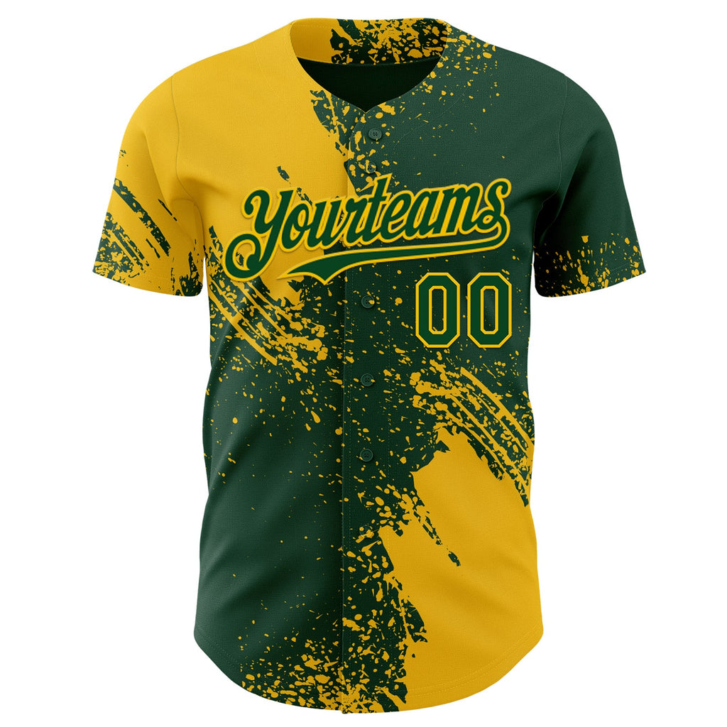 Custom Green-Yellow Abstract Brush Stroke Authentic Baseball Jersey