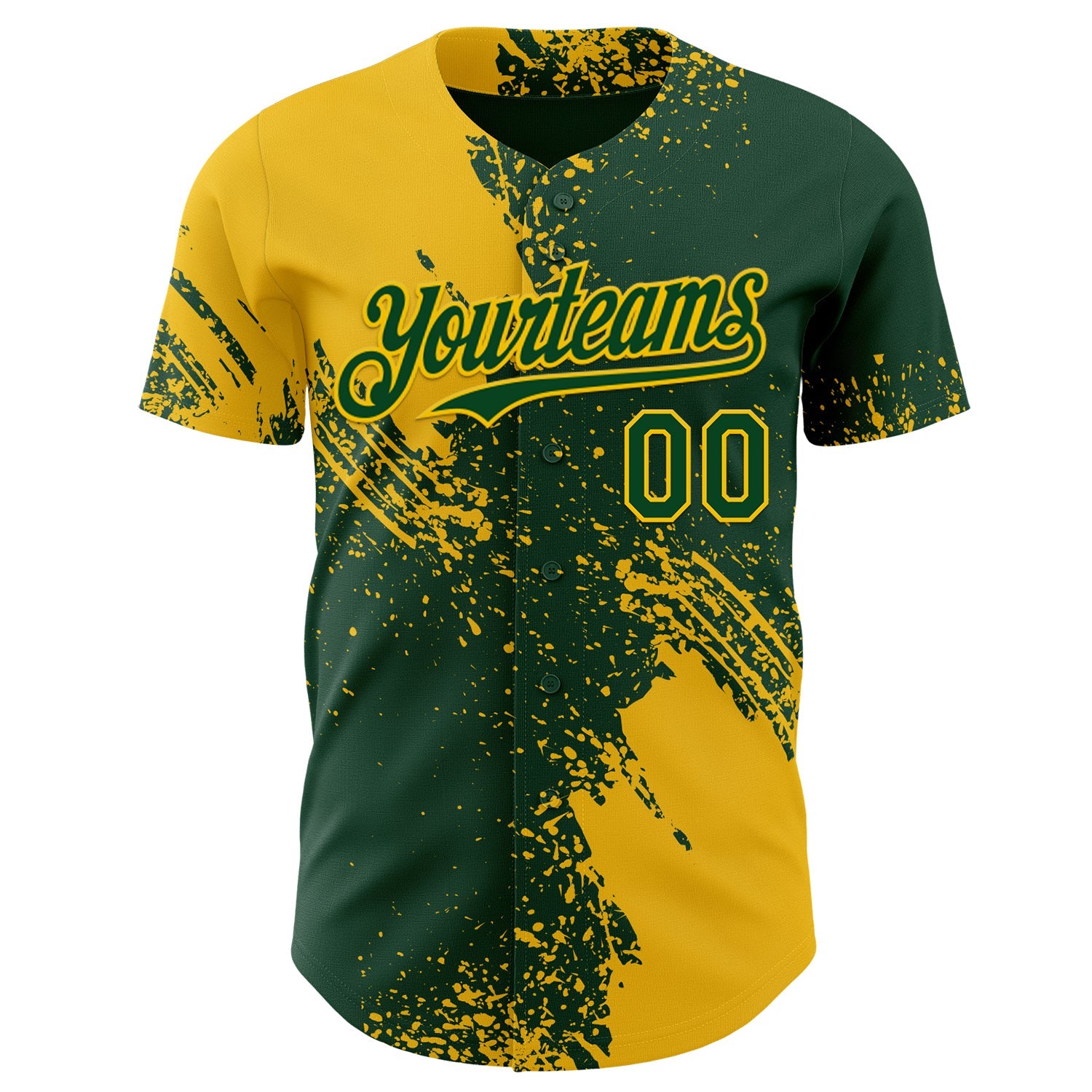 Custom Green-Yellow Abstract Brush Stroke Authentic Baseball Jersey