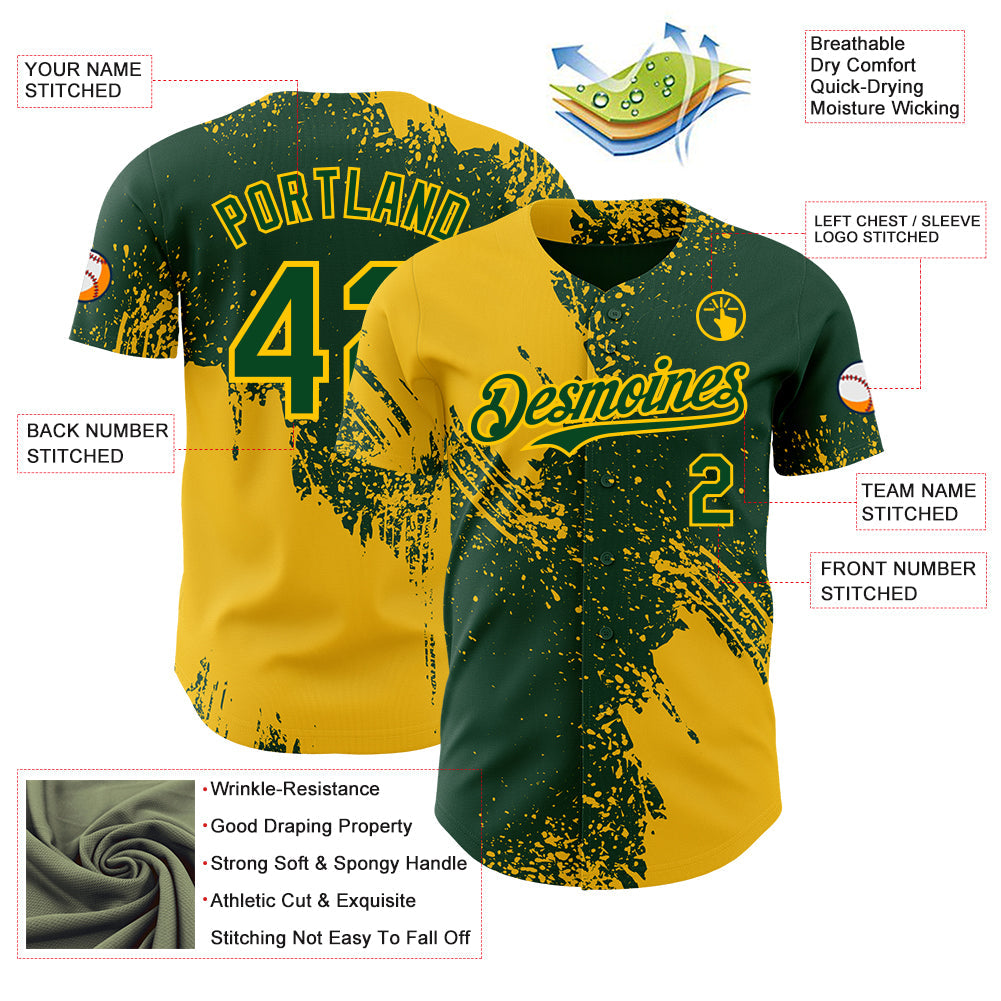 Custom Green-Yellow Abstract Brush Stroke Authentic Baseball Jersey
