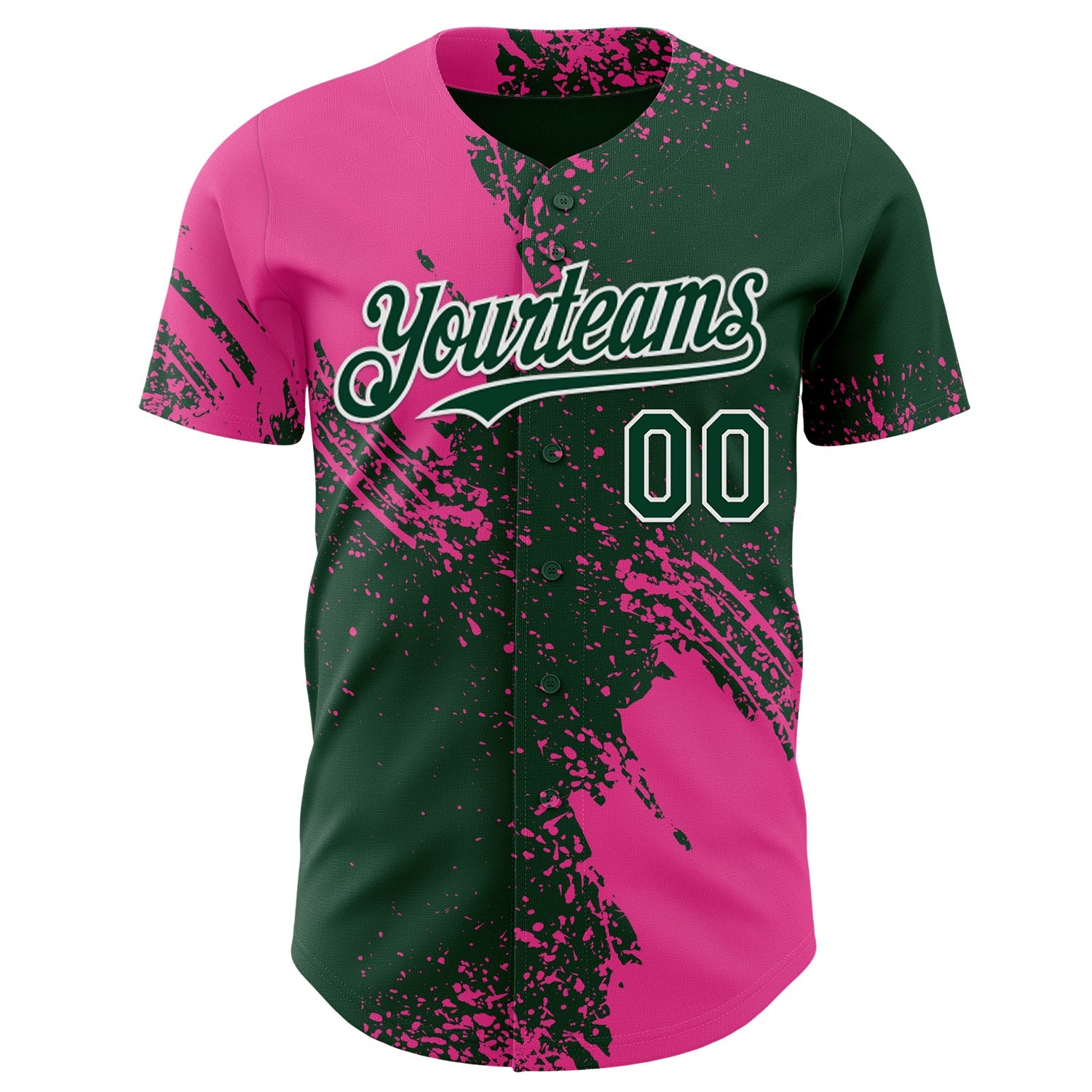 Custom Green Pink-White Abstract Brush Stroke Authentic Baseball Jersey