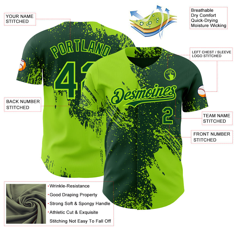 Custom Green-Neon Green Abstract Brush Stroke Authentic Baseball Jersey