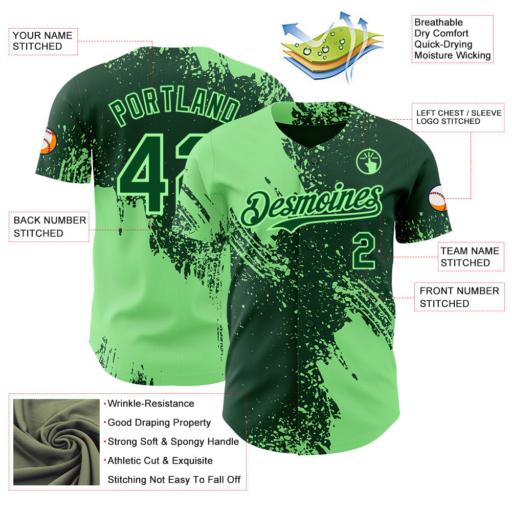 Custom Green-Pea Green Abstract Brush Stroke Authentic Baseball Jersey