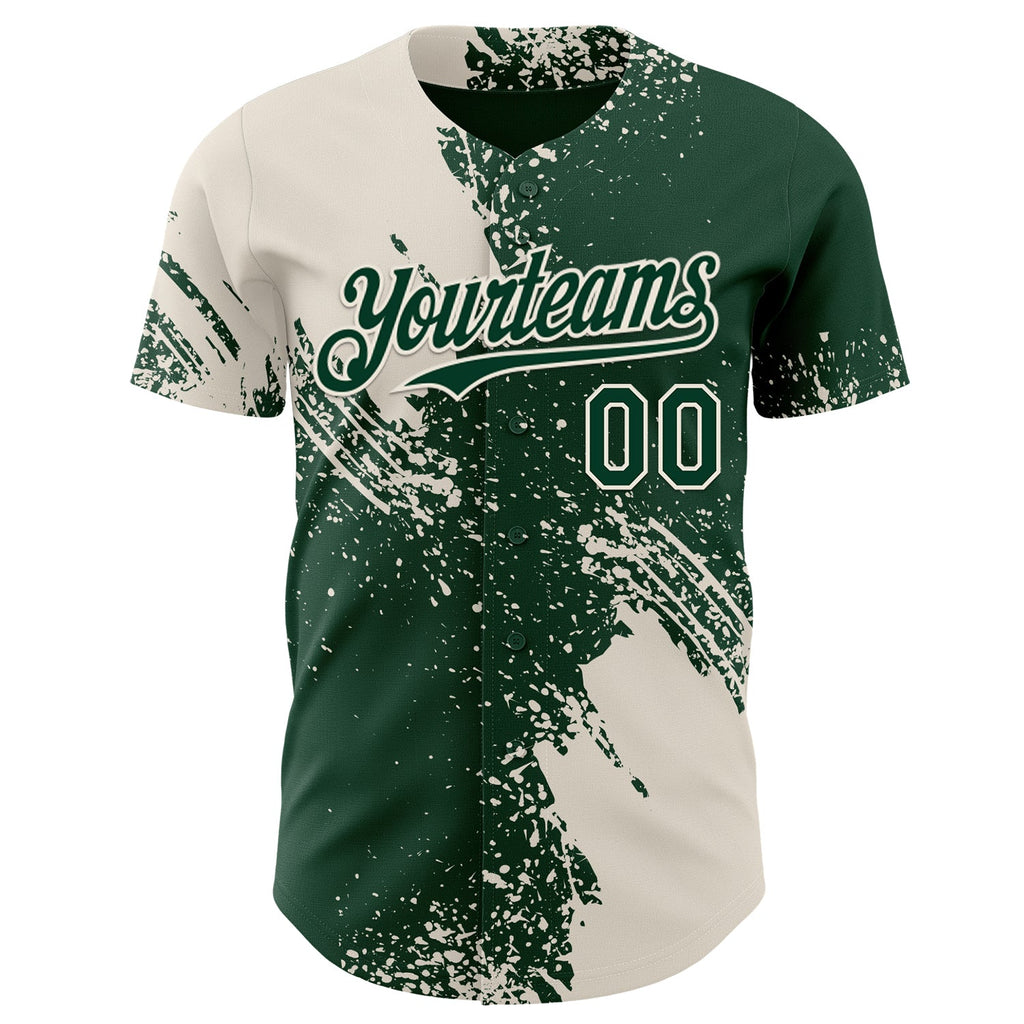 Custom Green-Cream Abstract Brush Stroke Authentic Baseball Jersey