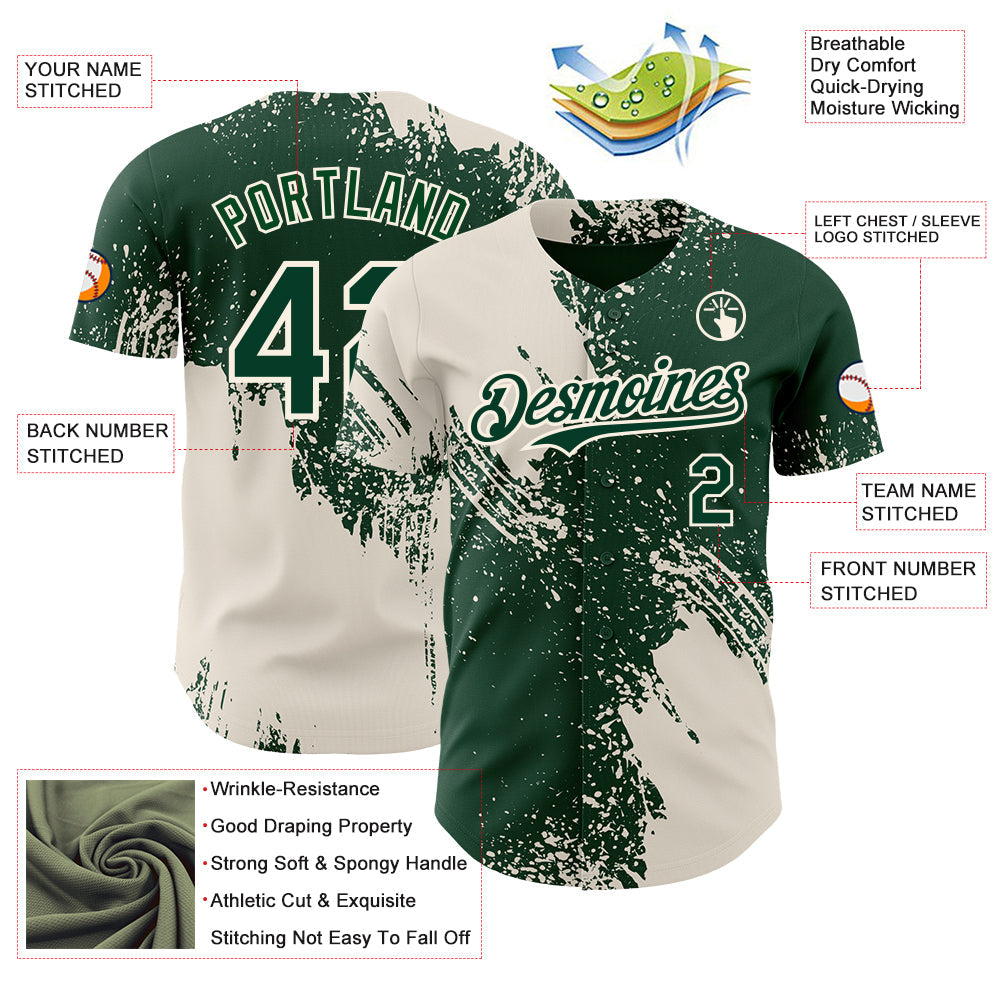 Custom Green-Cream Abstract Brush Stroke Authentic Baseball Jersey