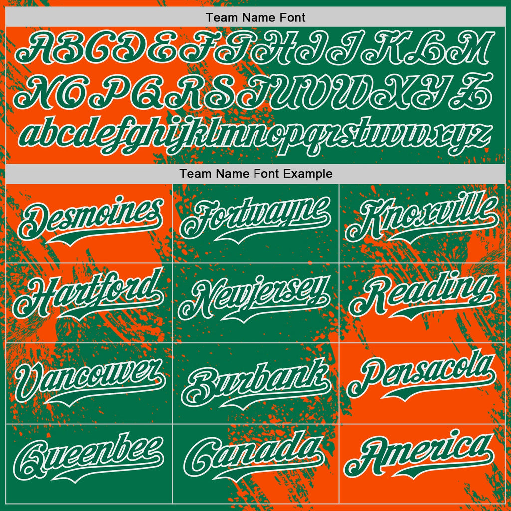 Custom Kelly Green Orange-White Abstract Brush Stroke Authentic Baseball Jersey