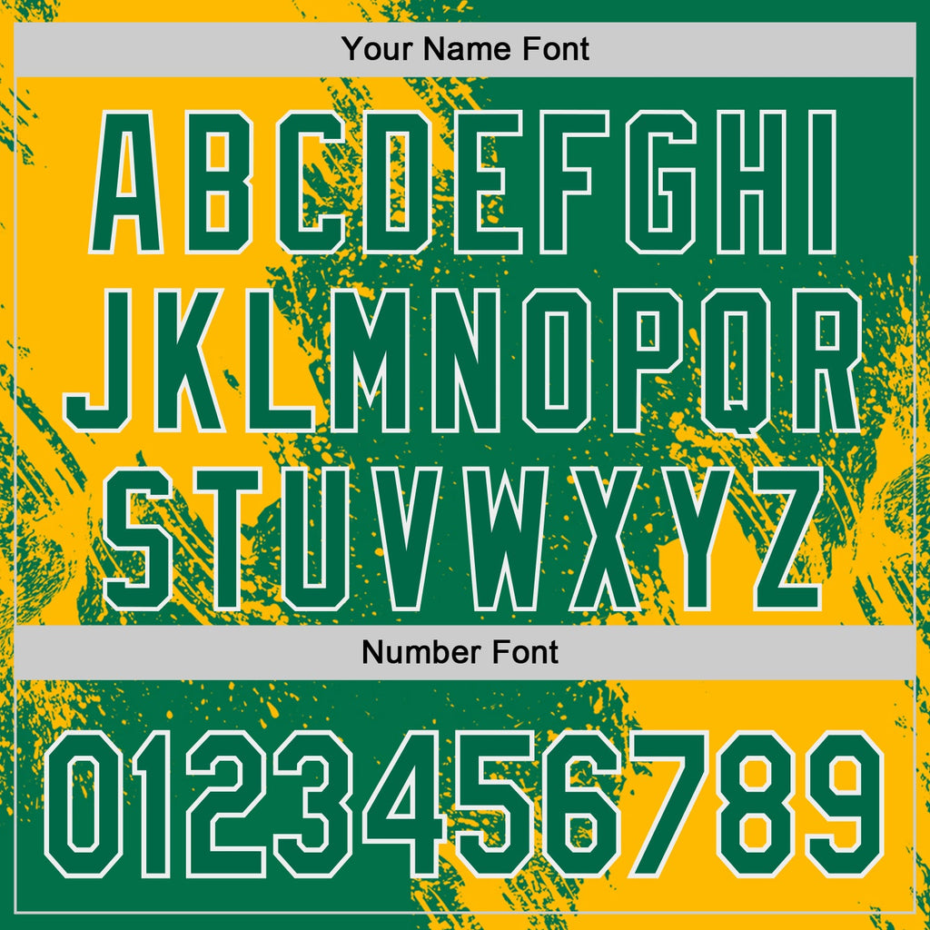 Custom Kelly Green Gold-White Abstract Brush Stroke Authentic Baseball Jersey