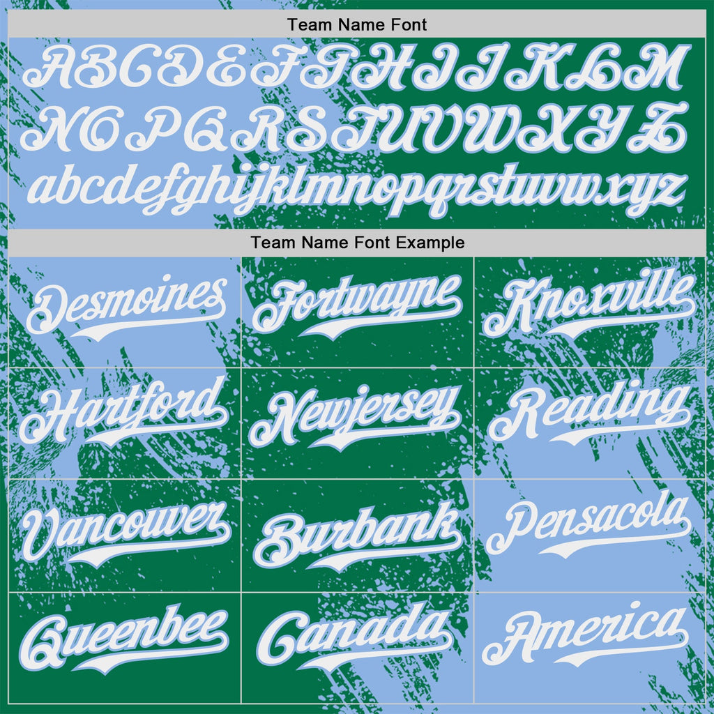 Custom Kelly Green White-Light Blue Abstract Brush Stroke Authentic Baseball Jersey