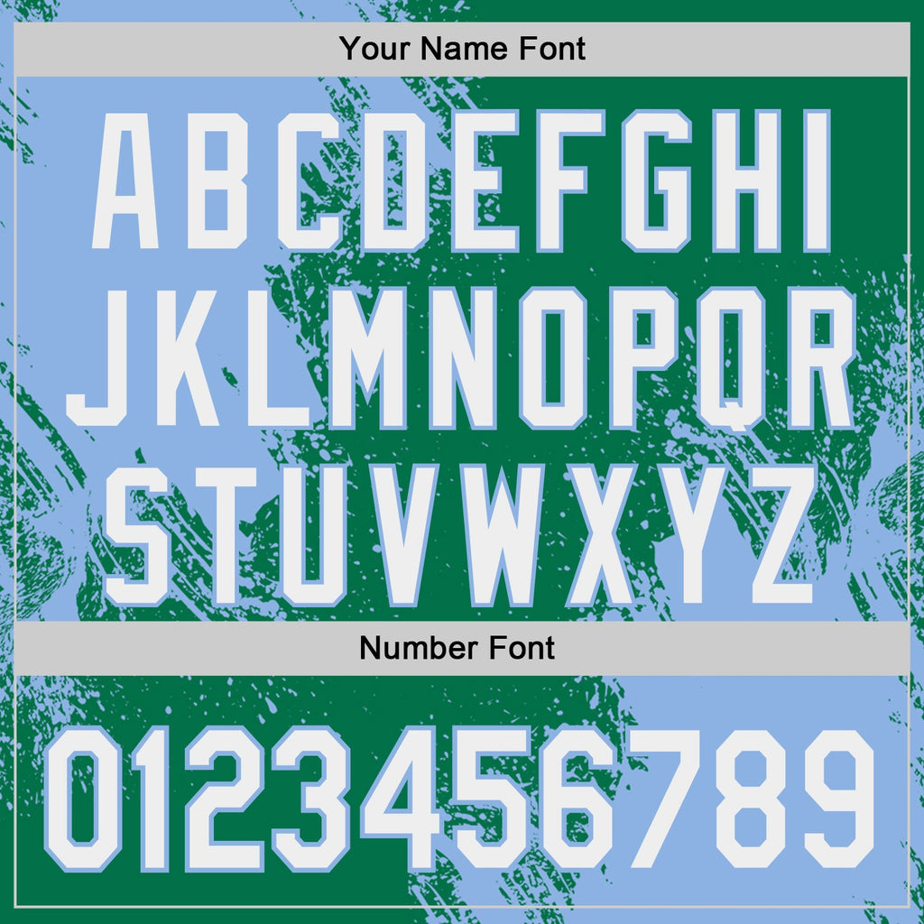Custom Kelly Green White-Light Blue Abstract Brush Stroke Authentic Baseball Jersey