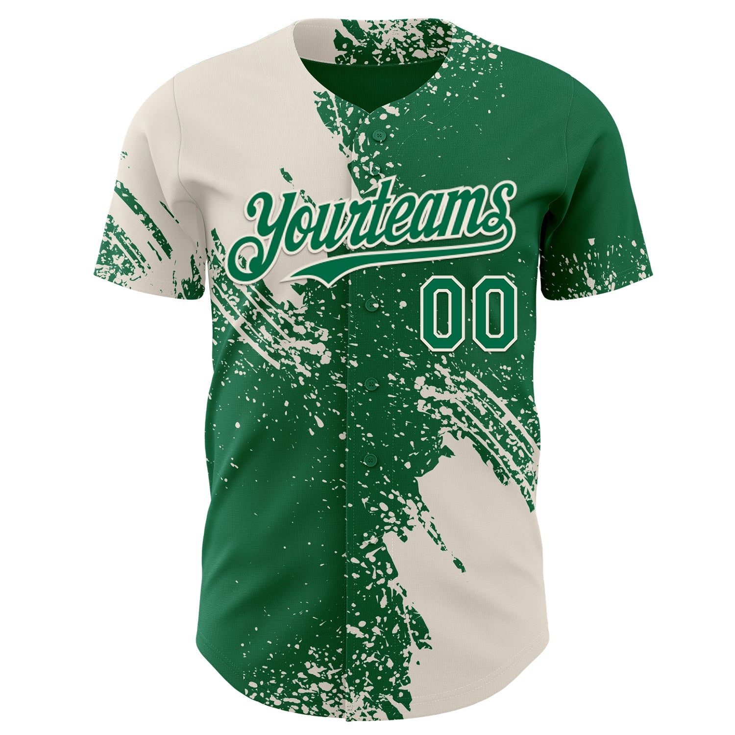 Custom Kelly Green-Cream Abstract Brush Stroke Authentic Baseball Jersey
