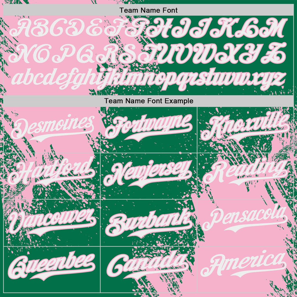 Custom Kelly Green White-Light Pink Abstract Brush Stroke Authentic Baseball Jersey