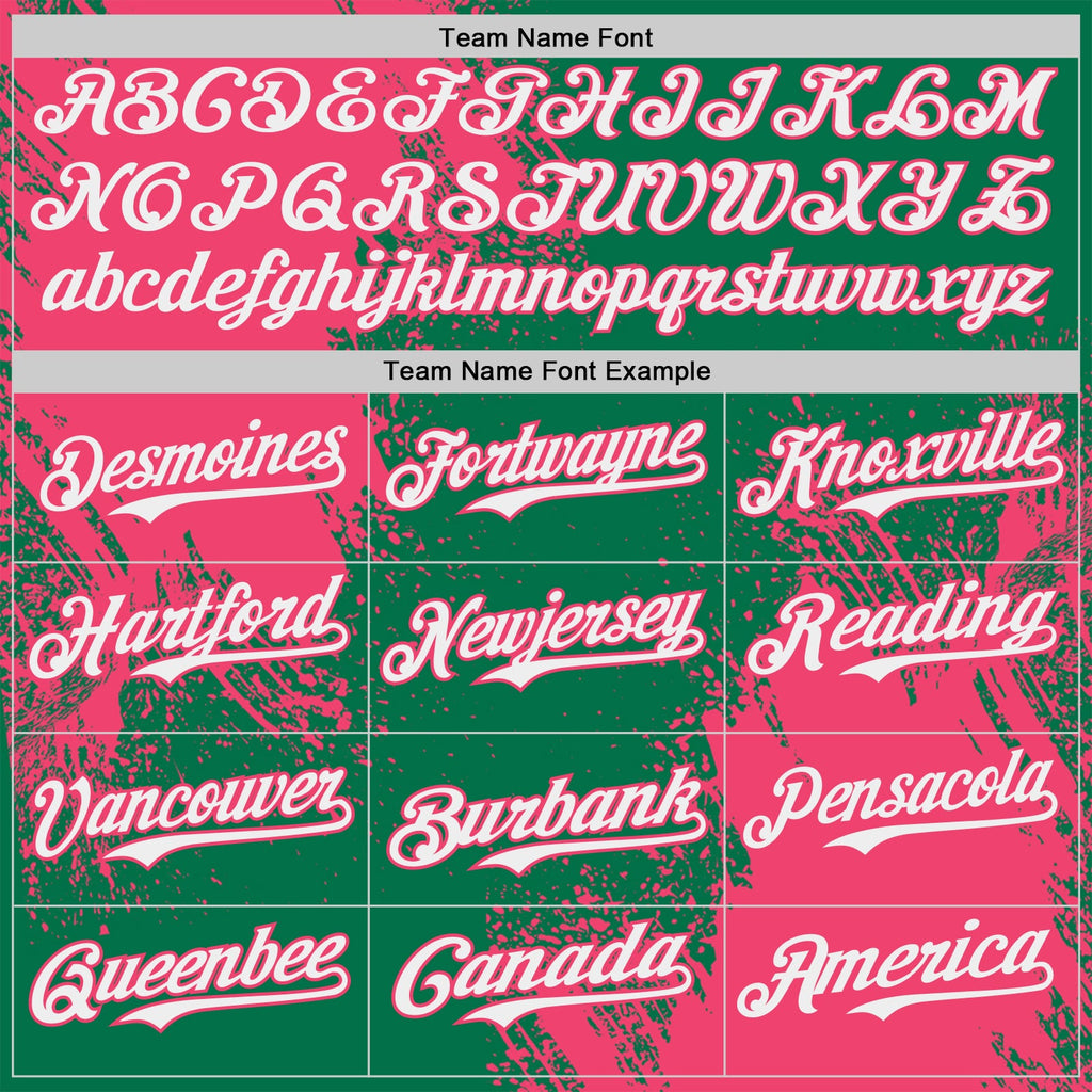 Custom Kelly Green White-Neon Pink Abstract Brush Stroke Authentic Baseball Jersey