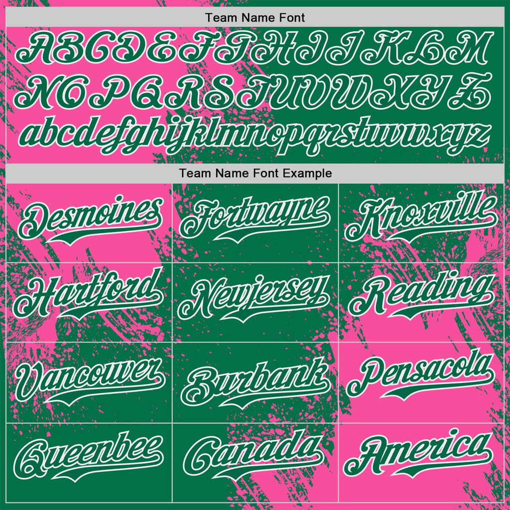 Custom Kelly Green Pink-White Abstract Brush Stroke Authentic Baseball Jersey
