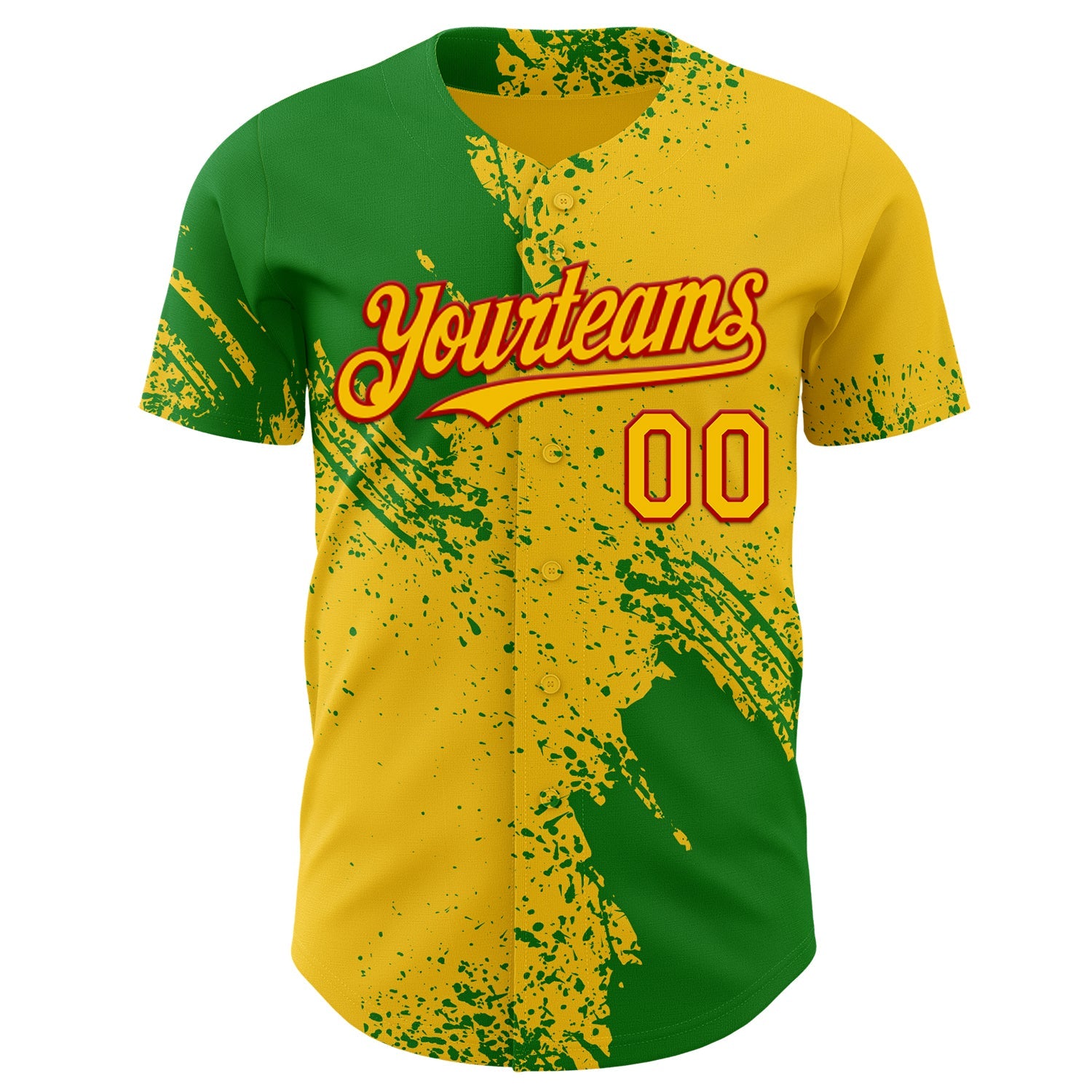 Custom Yellow Grass Green-Red Abstract Brush Stroke Authentic Baseball Jersey