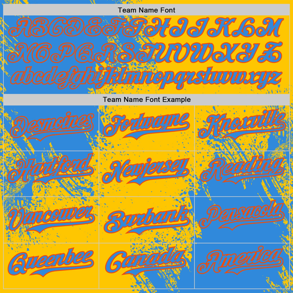 Custom Yellow Electric Blue-Orange Abstract Brush Stroke Authentic Baseball Jersey