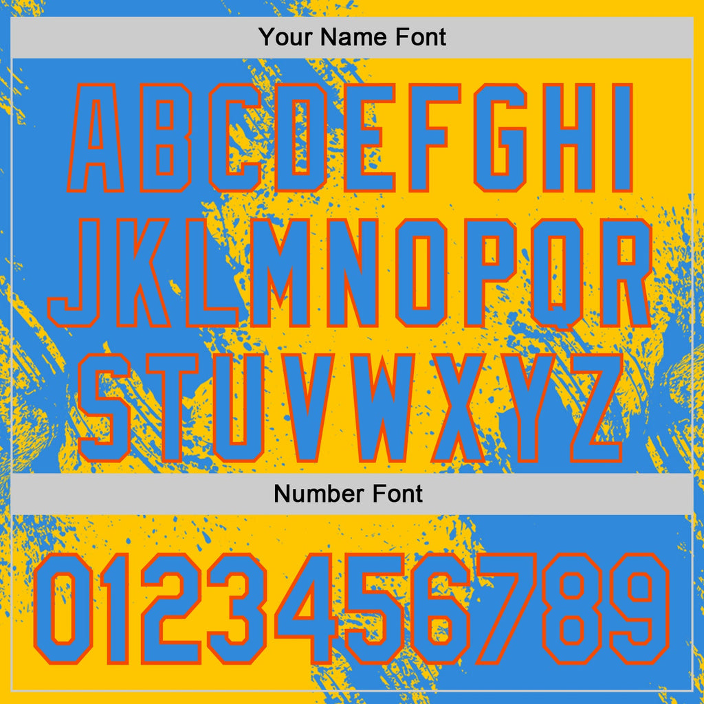Custom Yellow Electric Blue-Orange Abstract Brush Stroke Authentic Baseball Jersey
